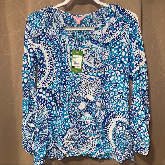 Lilly Pulitzer Womens Top Blue & White Willa Long Sleeve Midnight Blues NWT - XS - Picture 4 of 8